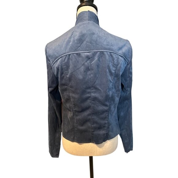 Kut Blue Suede Jacket Blue Open Draped Faux Suede Fall Trendy Stretchy Small - Picture 7 of 9
